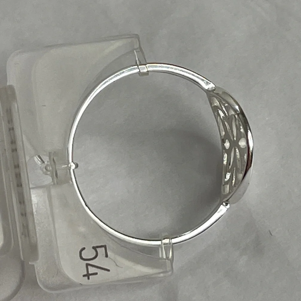 TOSH 925 Silver Plated Ring with Floral Cut-out Size 54